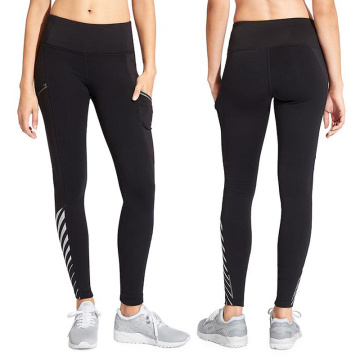 Pantalones de yoga de fitness sexy para niñas con malla negra y rayas reflectantes